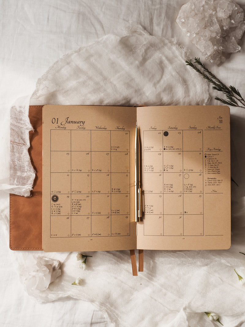 2026 Celestial Journal© – Seasonal & Astrological Almanac • Brown {Vegan Leather}